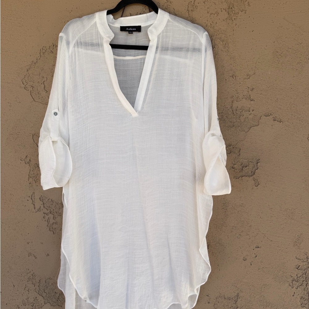 Aakaa Women's Sheer White Tunic coverup